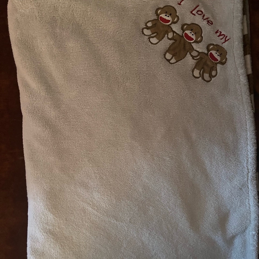 Sock Monkey Minky Plush Baby Blanket 30x40